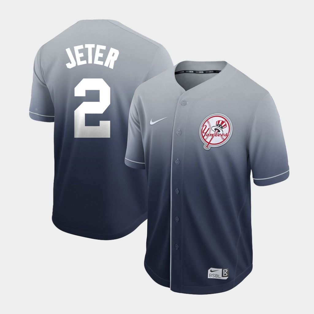 Men New York Yankees #2 Jeter Grey Nike Fade MLB Jersey